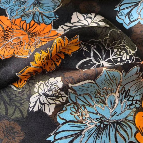 Luxury Designer Inspired Orange Bloom Neck Scarf - Picture 2 of 6